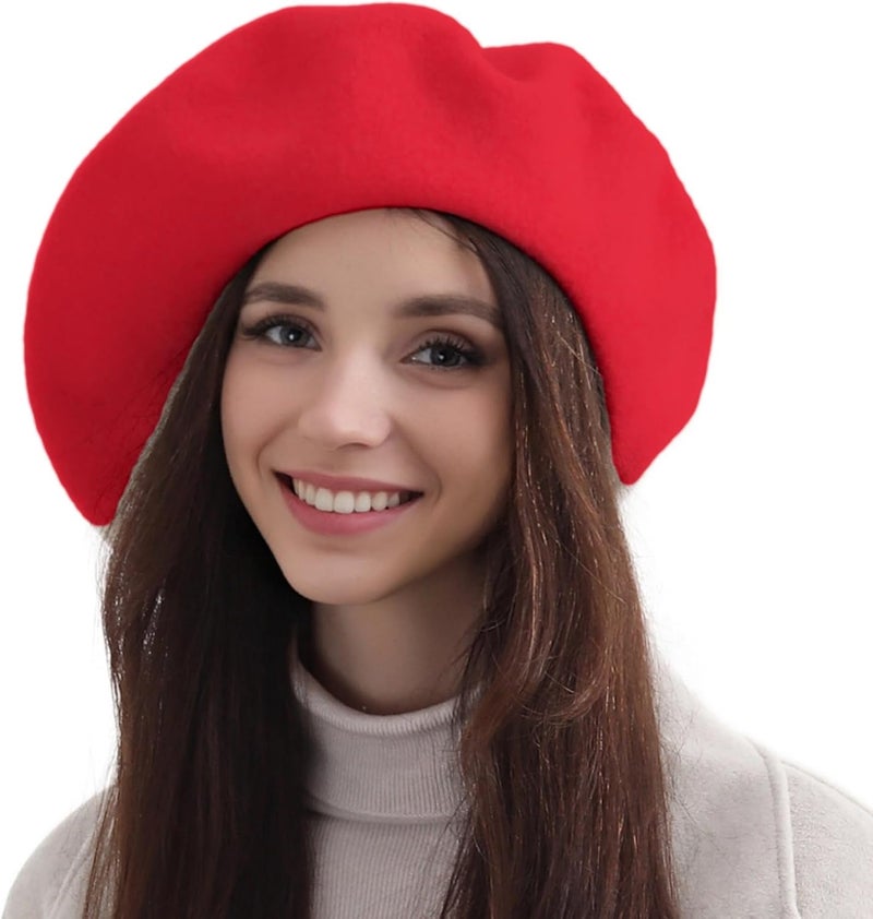 recapitula XXL 100% Wool French White Beret Hats for Women Man Painter hat Classic Painter's Hat Girl Solid Color Classic - Image 1